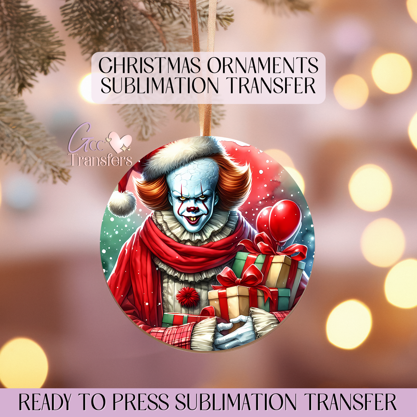Penny Clown Horror Christmas Gifts - 3" Ornament Sublimation Transfer