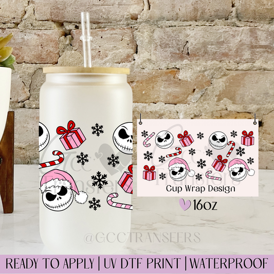 Pink Christmas Nightmare Character Face - 16oz UV DTF WRAP