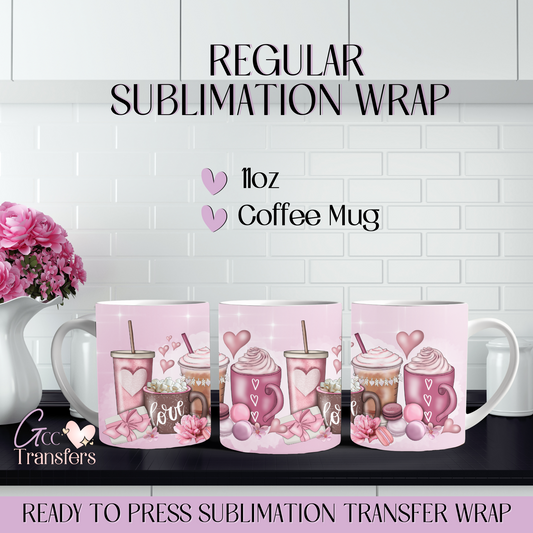 Pink Cute Coffee Lover - 11oz Mug Regular Sublimation Wrap