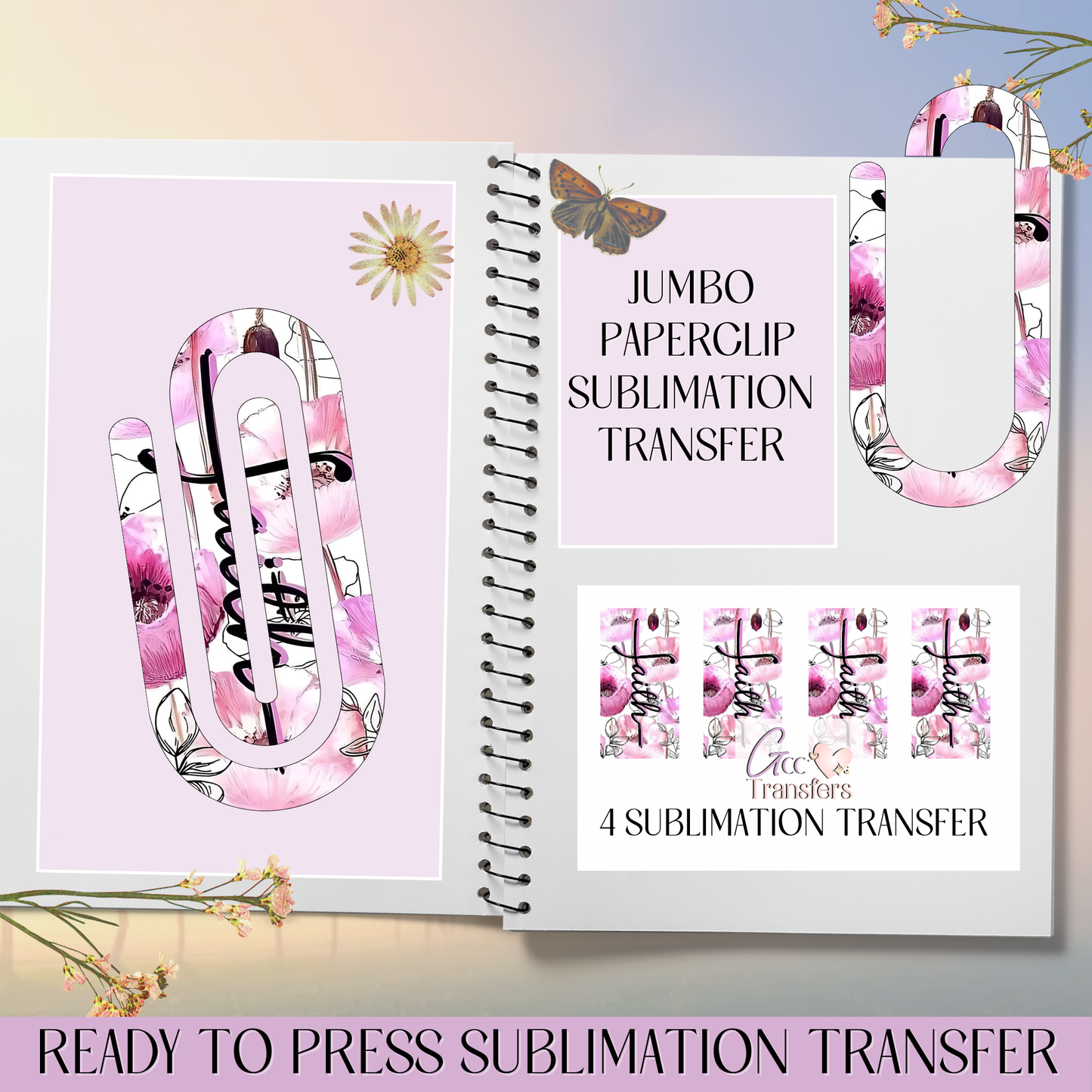 Pink Faith Flower - Jumbo Paperclip Sublimation Transfer