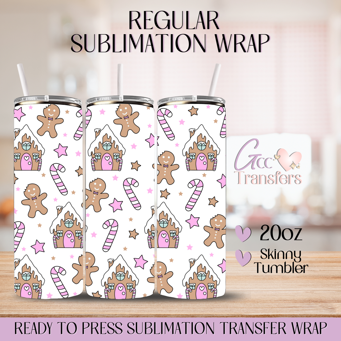 Pink Gingerbread House - 20oz Regular Sublimation Wrap