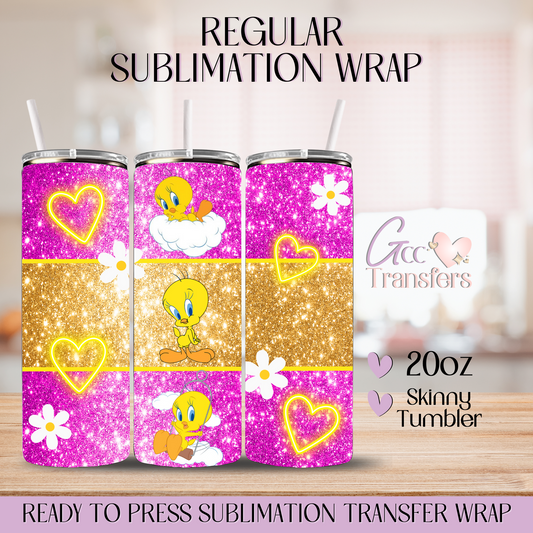 Pink Glitter Yellow Bird Character - 20oz Regular Sublimation Wrap