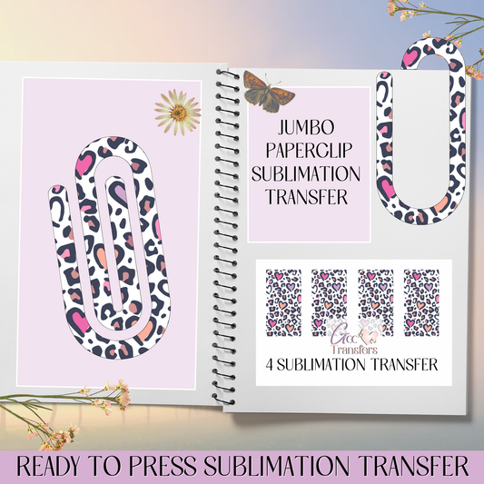 Pink Heart Leopard - Jumbo Paperclip Sublimation Transfer