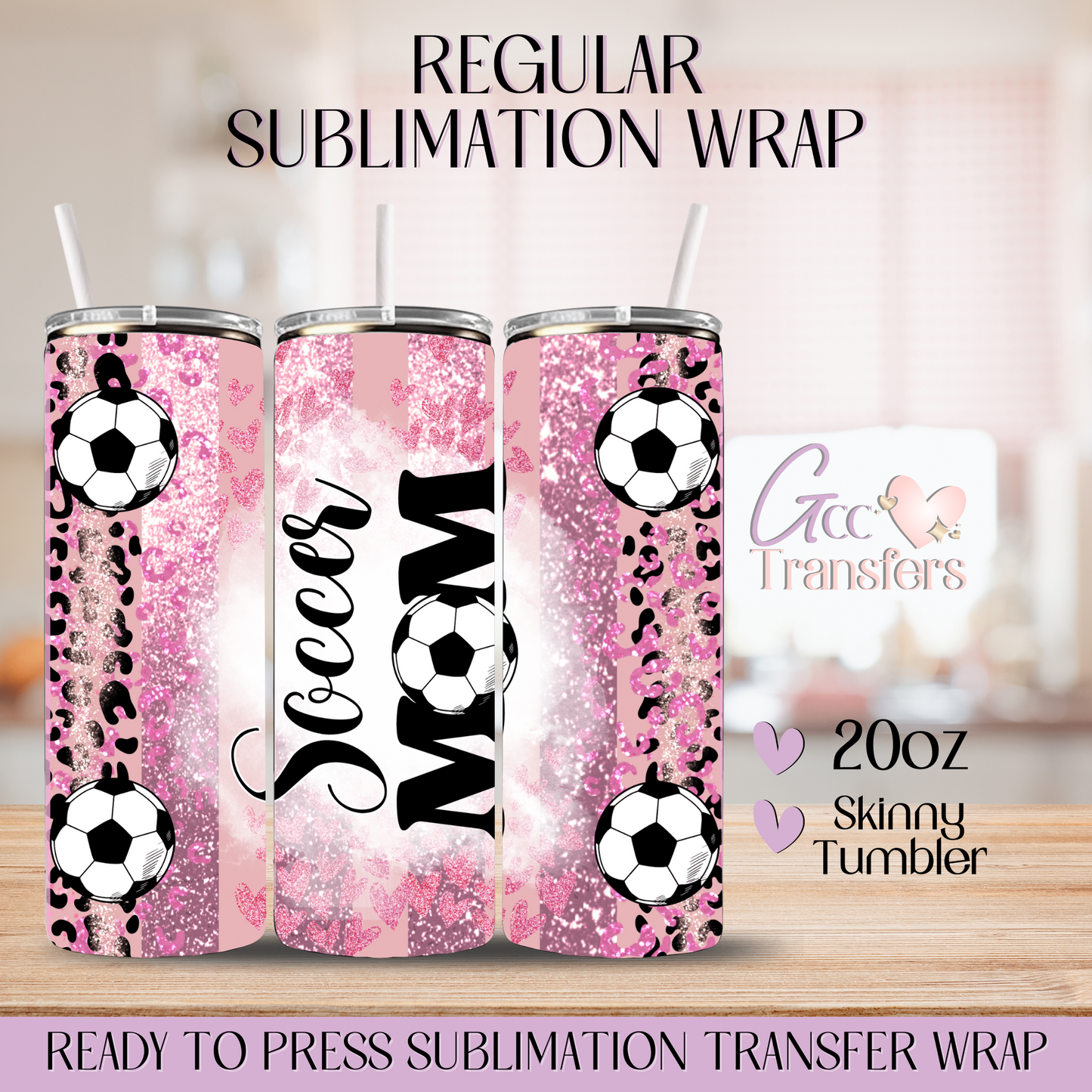 Pink Leopard Soccer Mom- 20oz Regular Sublimation Wrap