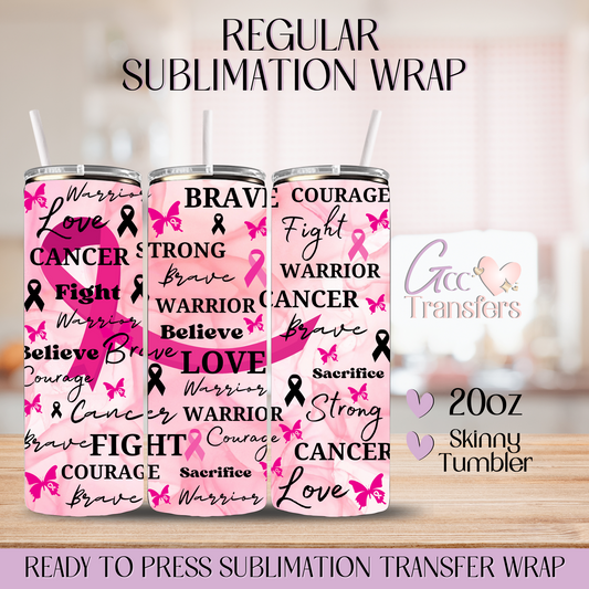 Pink Ribbon Butterflies BCA - 20oz Regular Sublimation Wrap