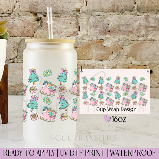 Pink Santa's Sleigh - 16oz UV DTF WRAP