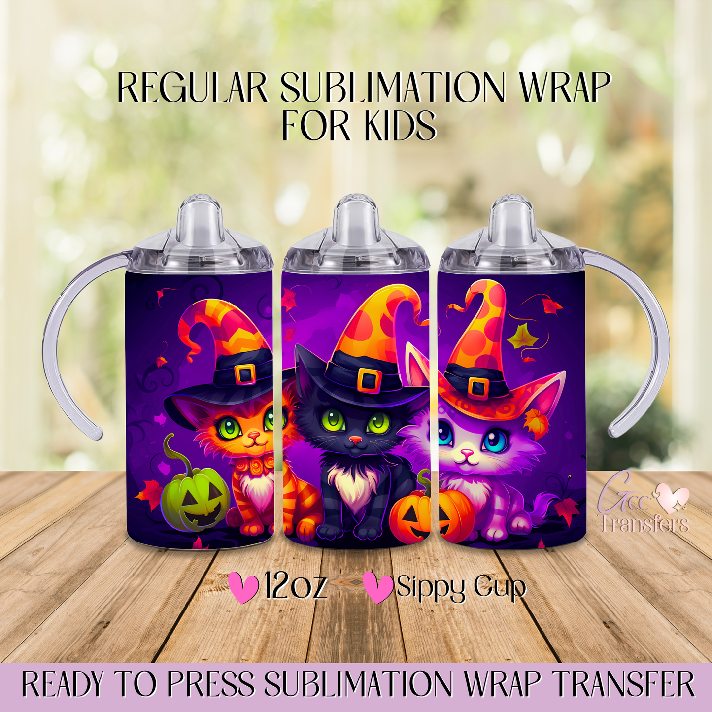 Purple Cats Wearing Witch Hat - 12oz Regular Sublimation Wrap