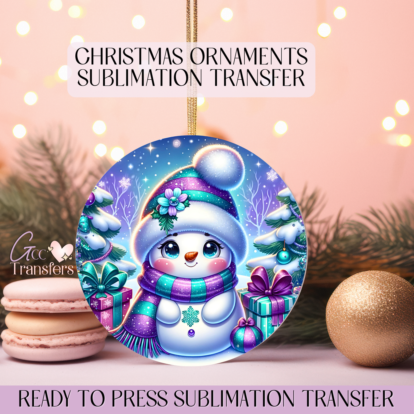 Purple Snowman - 3" Ornament Sublimation Transfer