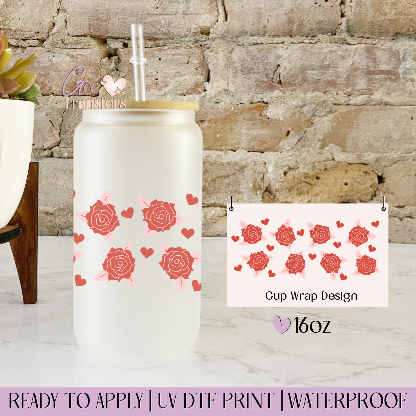 Red Roses Valentine - 16oz UV DTF WRAP