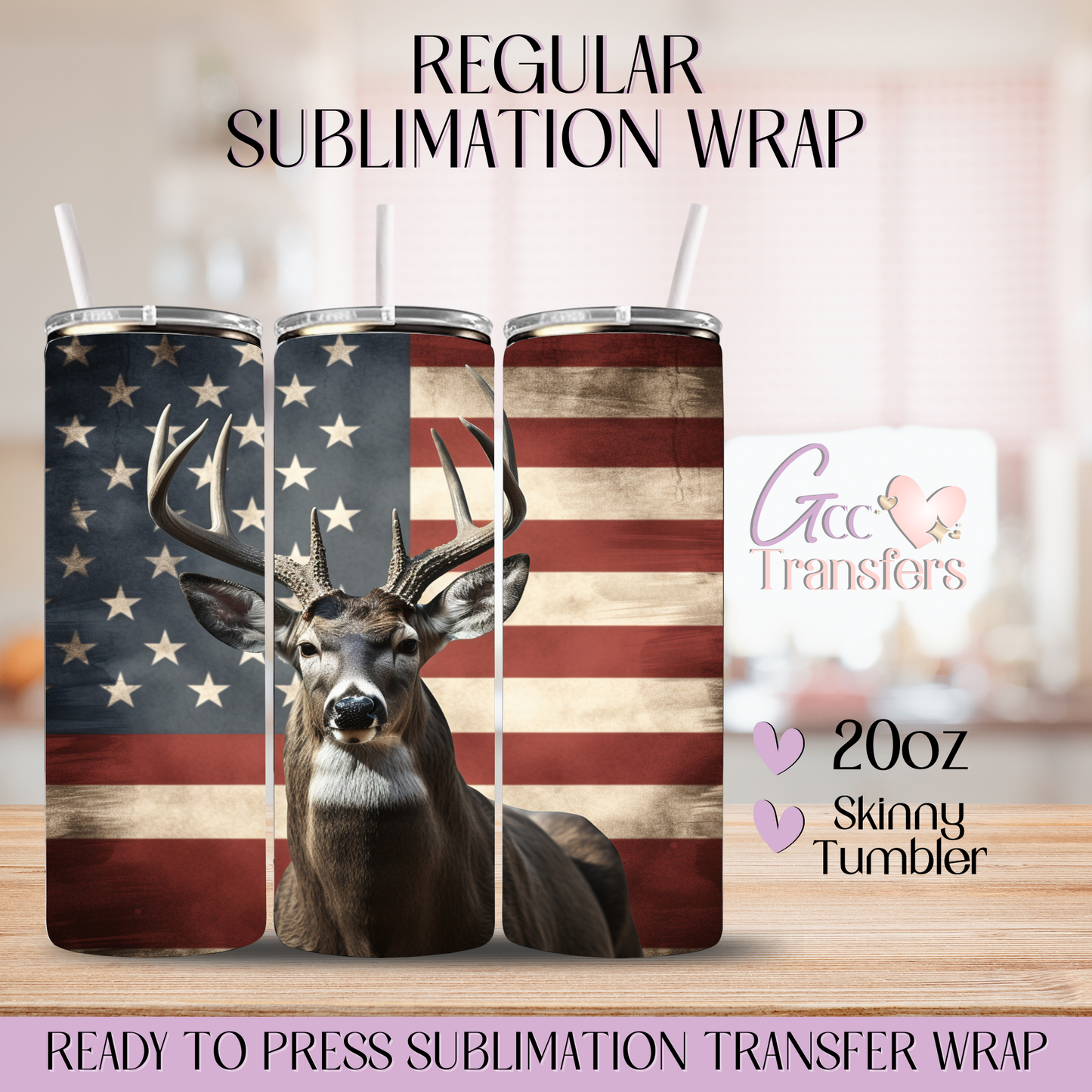 Reindeer American Flag - 20oz Regular Sublimation Wrap