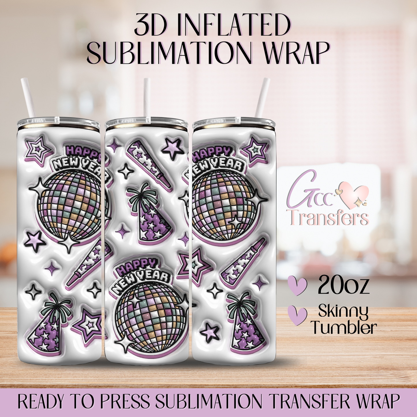 Retro Happy New Year - 20oz 3D Inflated Sublimation Wrap