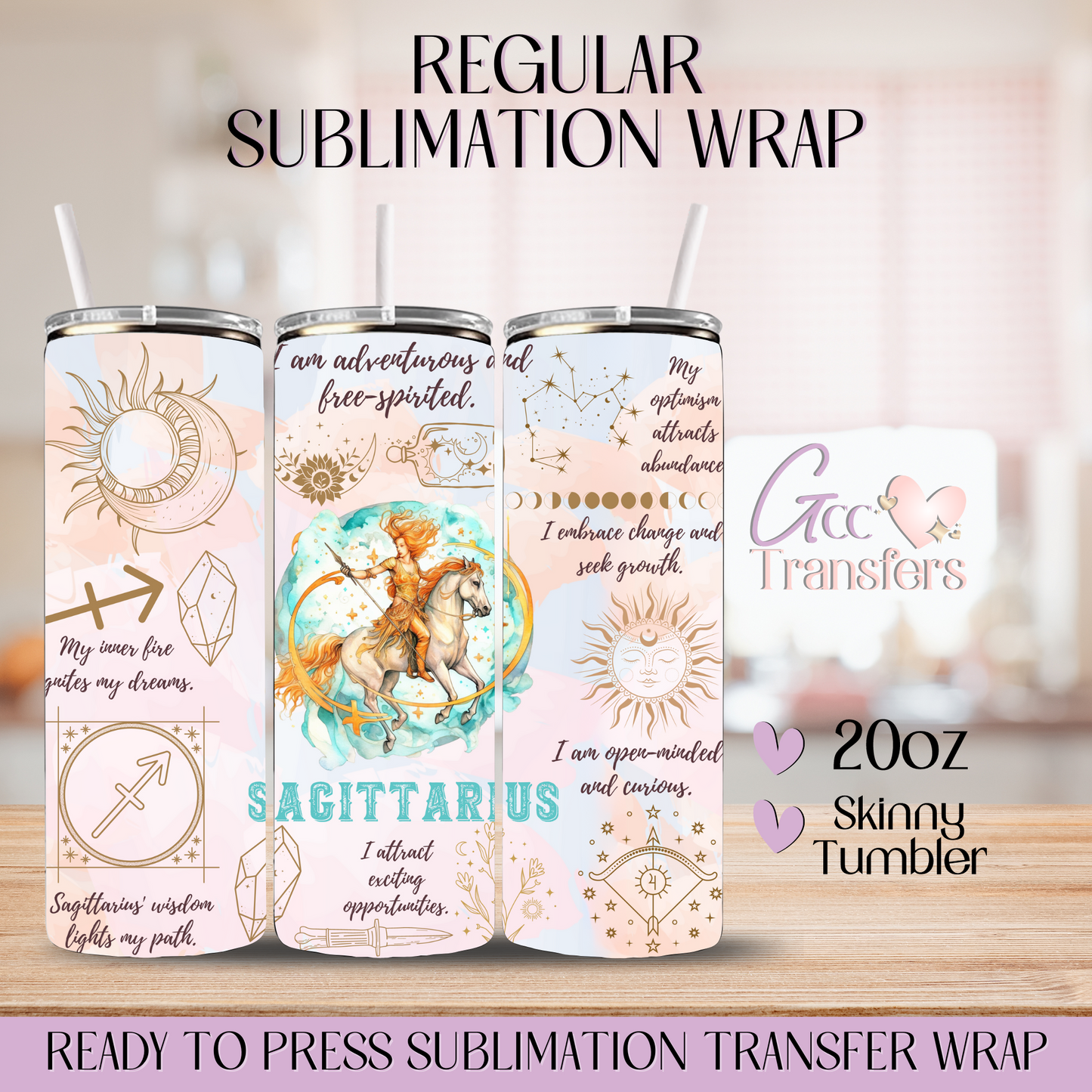 Sagittarius Zodiac Sign Affirmations - 20oz Regular Sublimation Wrap