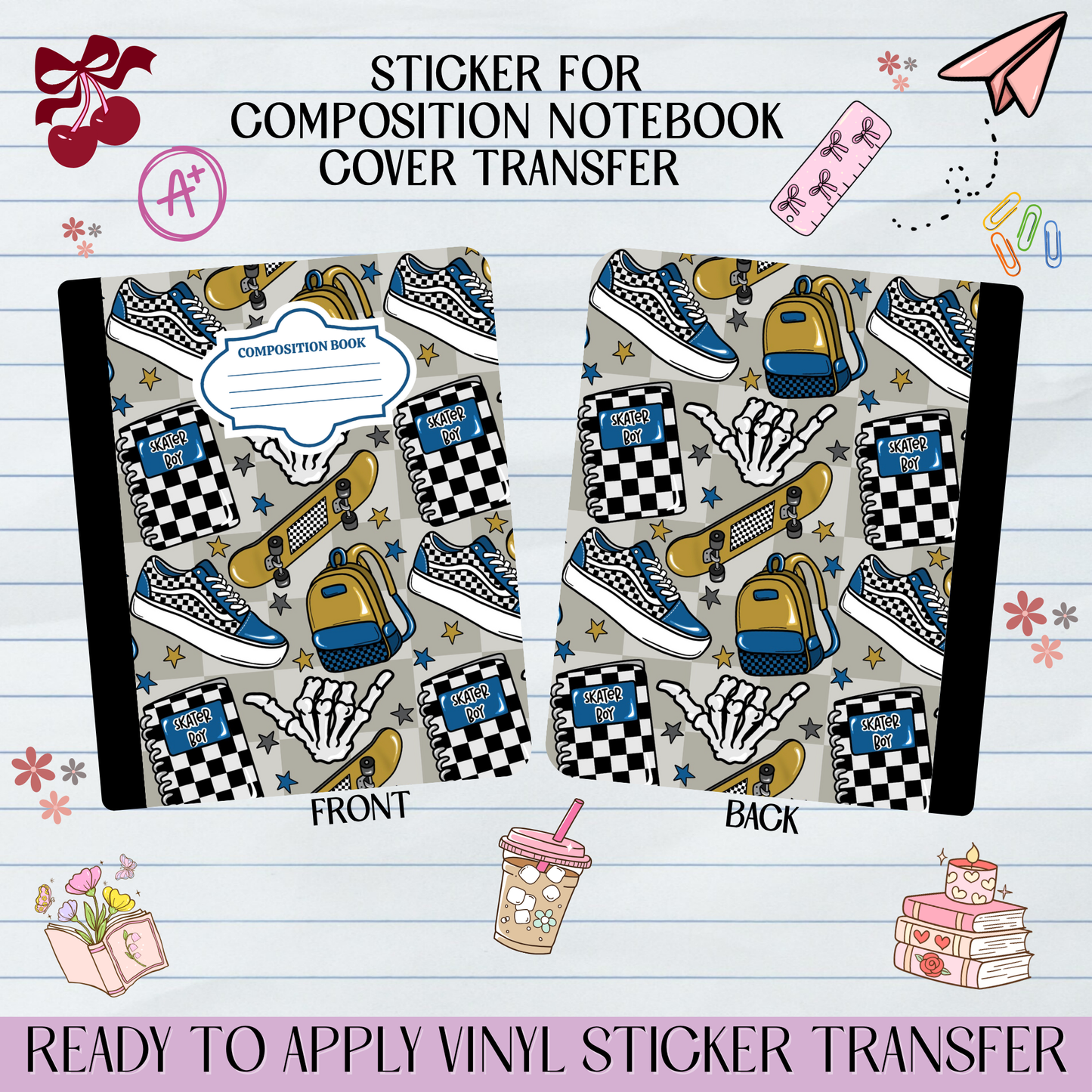 Skater Boy School - Sticker for Notebook Cover