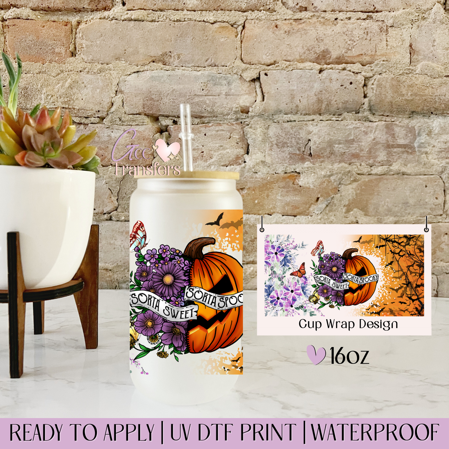 Sorta Sweet Half Sorta Spooky Pumpkin - 16oz UV DTF WRAP