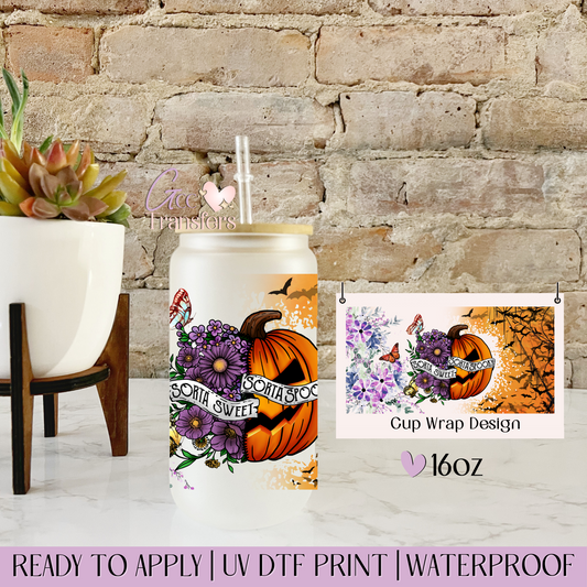 Sorta Sweet Half Sorta Spooky Pumpkin - 16oz UV DTF WRAP