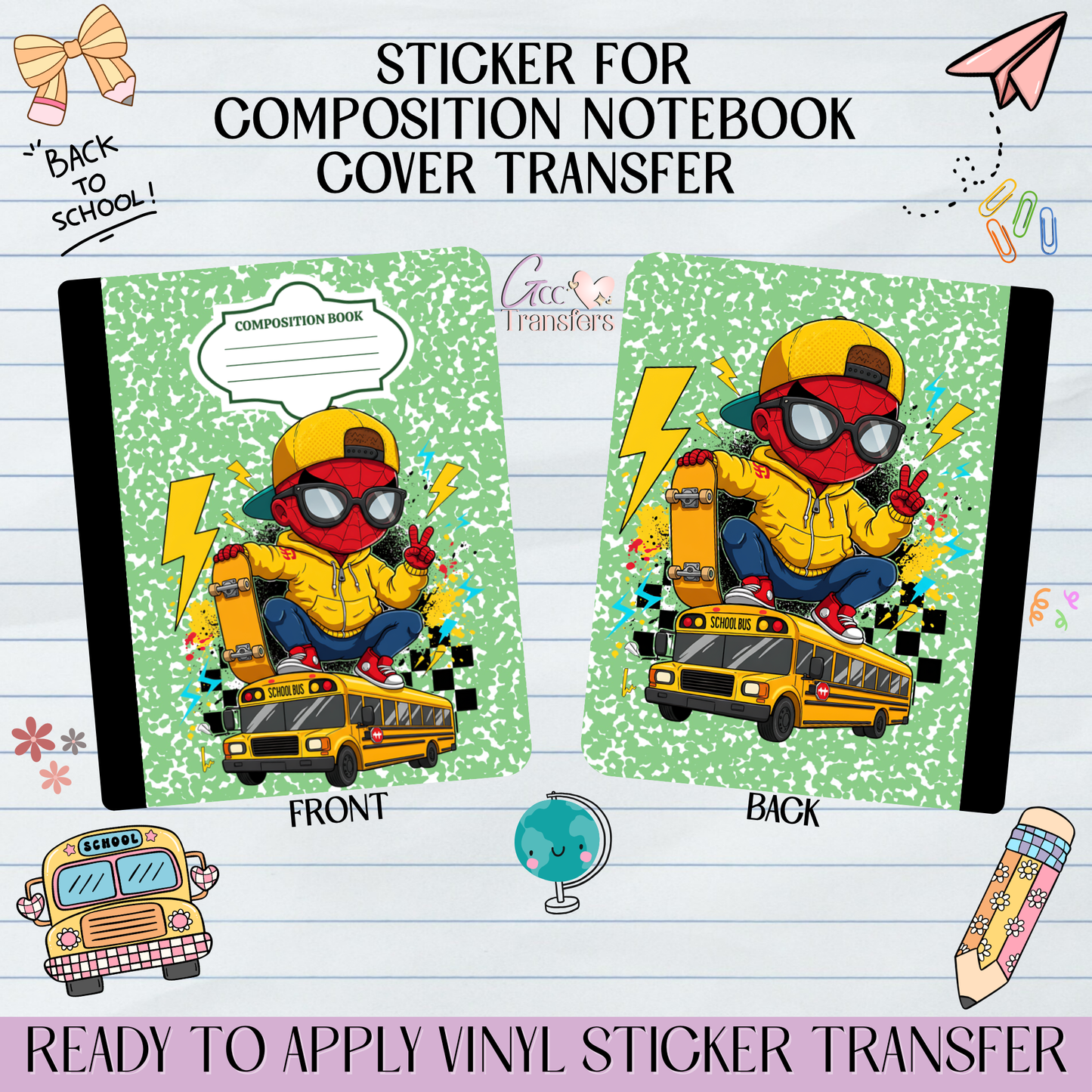 Blue Red Sky Defender School Bus - Sticker for Notebook Cover