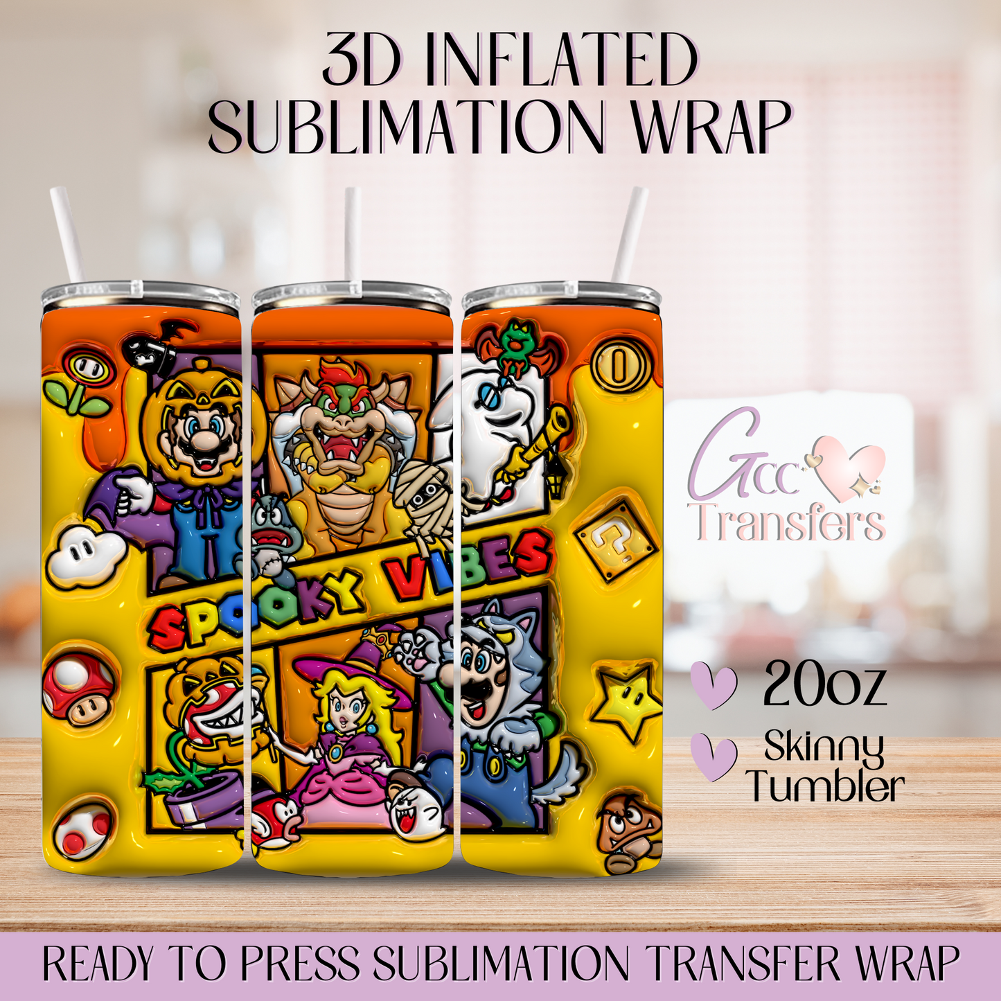 Spooky Vibes Game Over Friends - 20oz 3D Inflated Sublimation Wrap