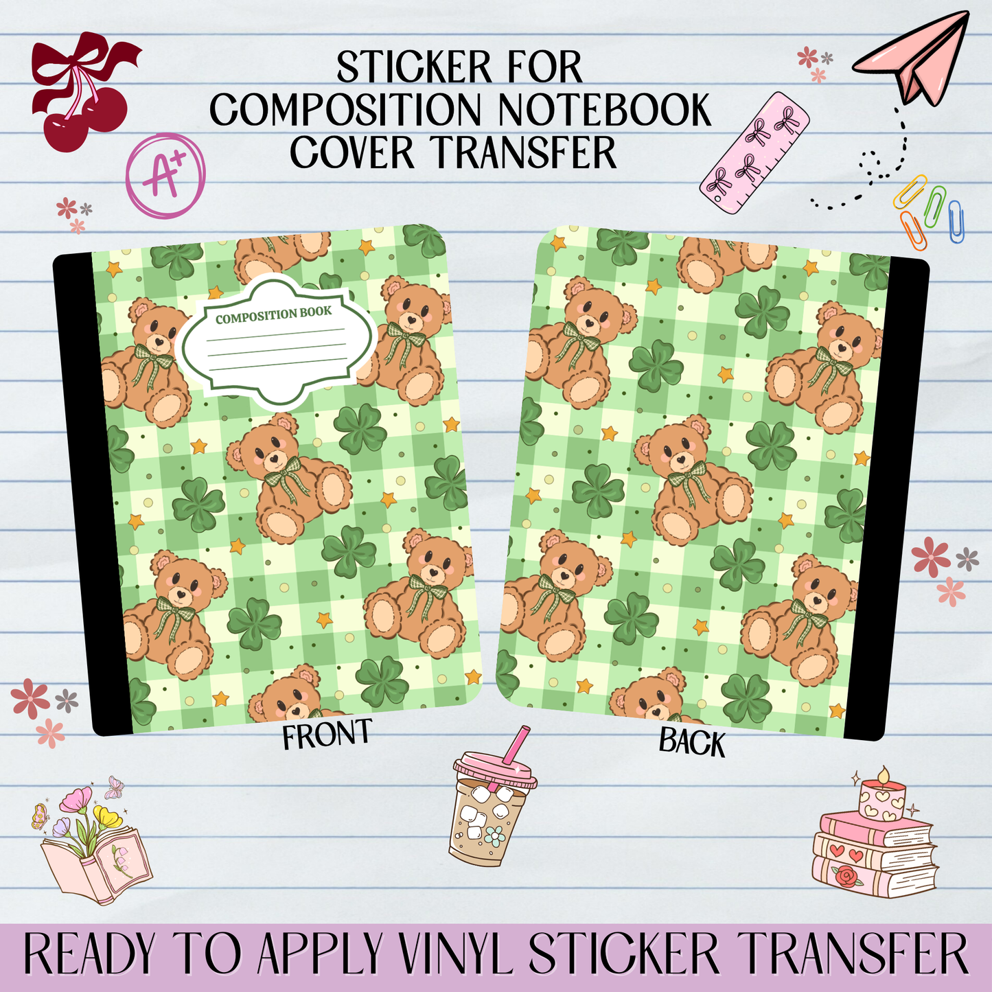 St. Patricks Lucky Bear - Sticker for Notebook Cover