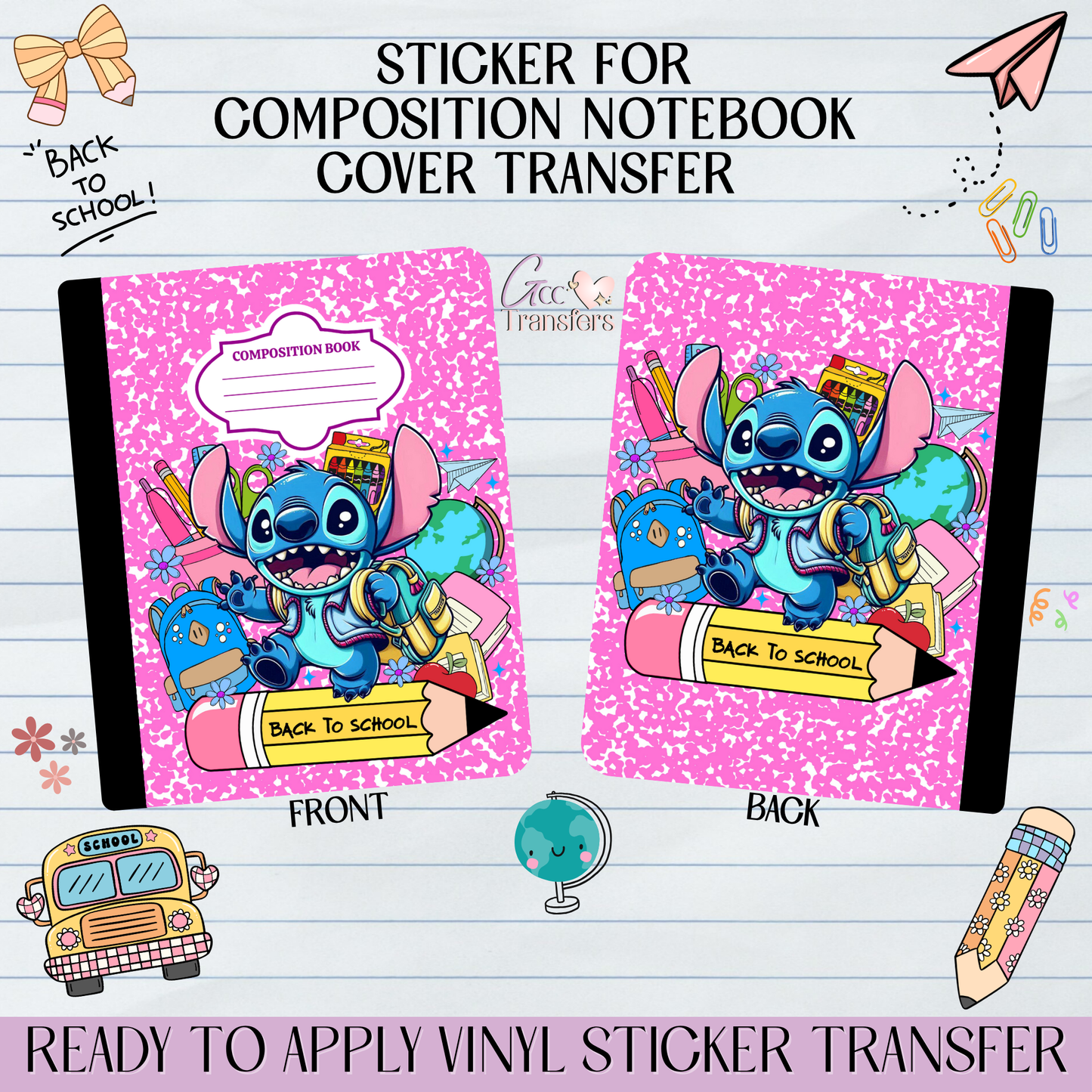 Pink Alien Back to School - Sticker for Notebook Cover