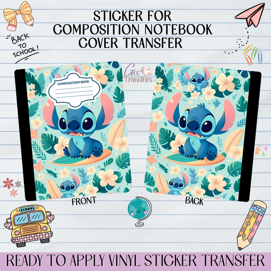 Cute Alien Character Surfing - Sticker for Notebook Cover