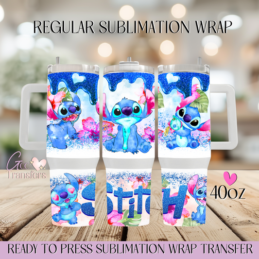 Blue Alien Dripping Flowers - 40oz Regular Sublimation Wrap