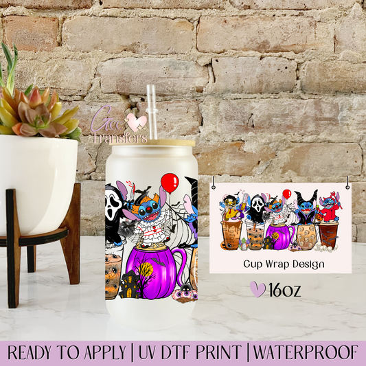 Cute Halloween Coffee Characters - 16oz UV DTF WRAP