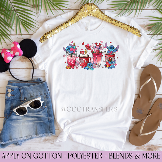 Iced Coffee Alien Character Valentine - Full Color DTF Transfer