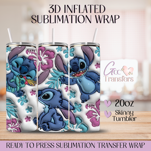 Blue Alien Character Playing  - 20oz 3D Inflated Sublimation Wrap