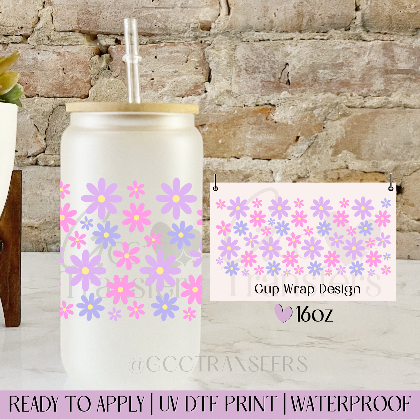 Summer Daisies Lilac Fuchsia- 16oz UV DTF WRAP