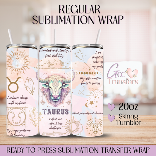 Taurus Zodiac Sign Affirmations - 20oz Regular Sublimation Wrap