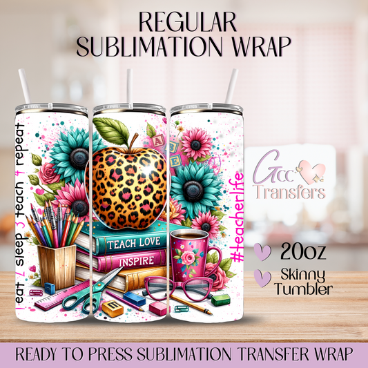 Teacher Life Appreciation Leopard Apple - 20oz Regular Sublimation Wrap