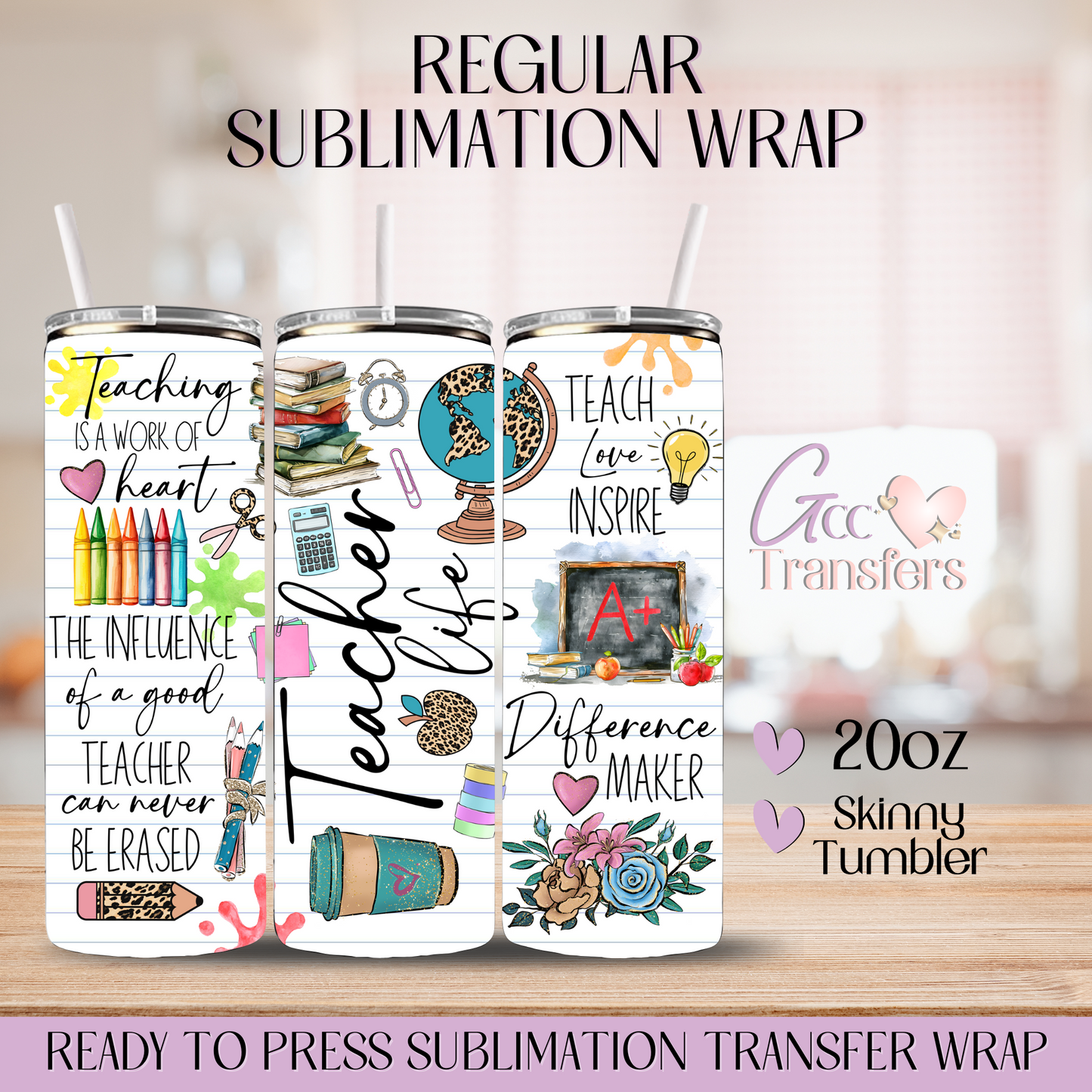 Teacher Life Lined Notebook - 20oz Regular Sublimation Wrap