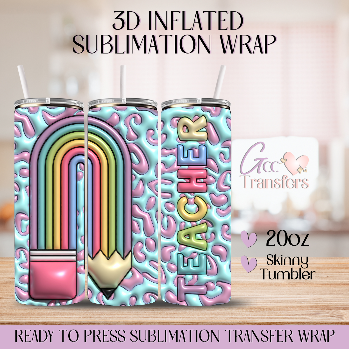 Teacher Pencil Colorful - 20oz 3D Inflated Sublimation Wrap