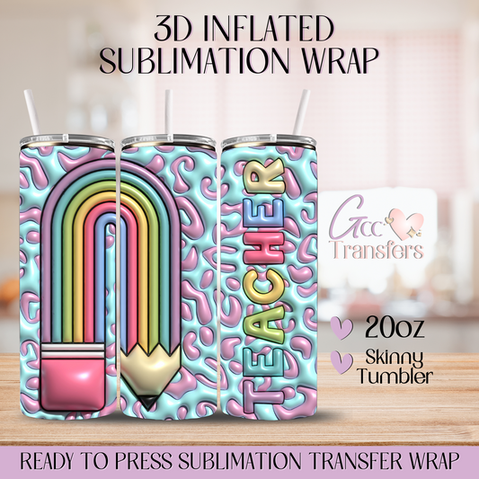 Teacher Pencil Colorful - 20oz 3D Inflated Sublimation Wrap
