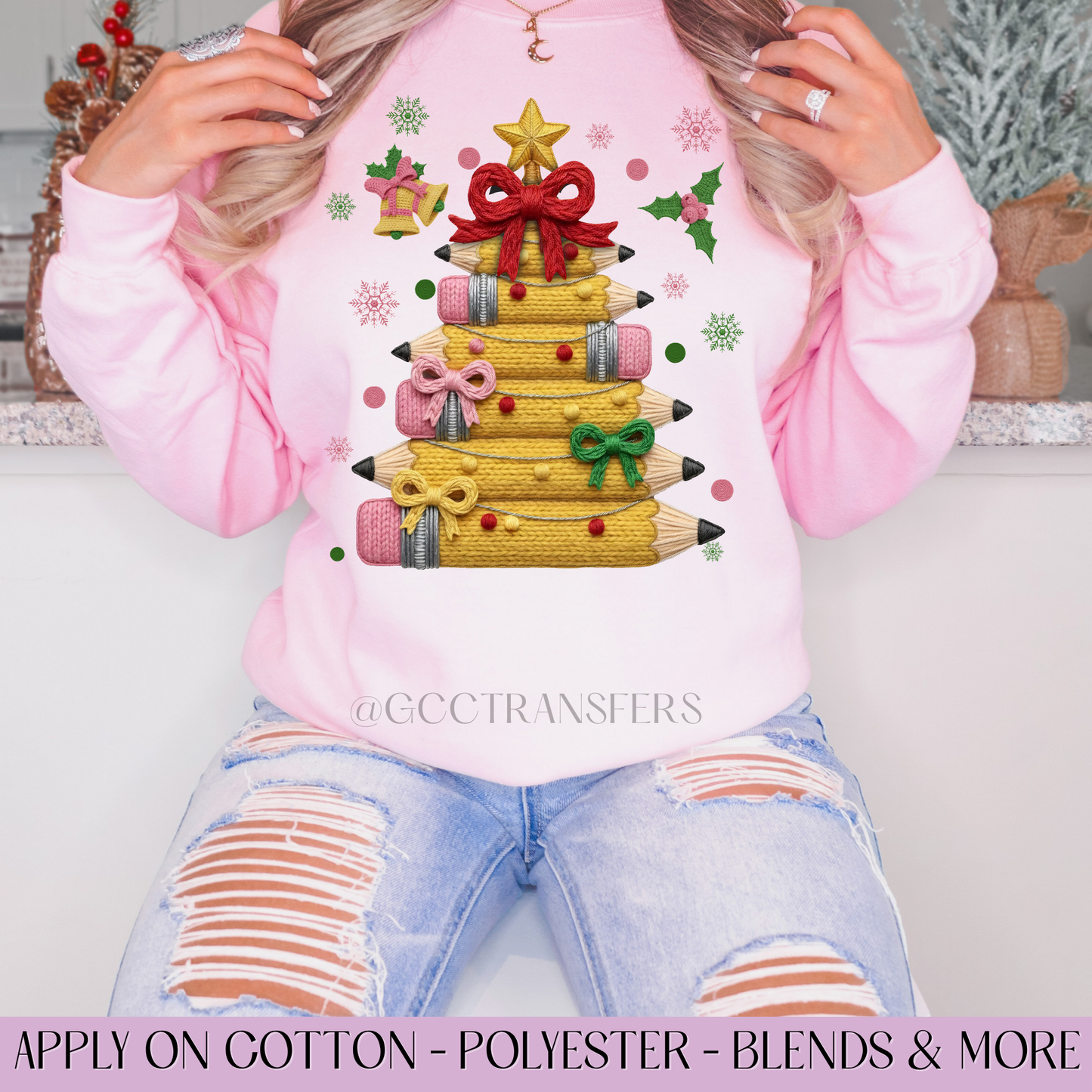 Teacher Pencil Crochet Yarn - Full Color DTF Transfer