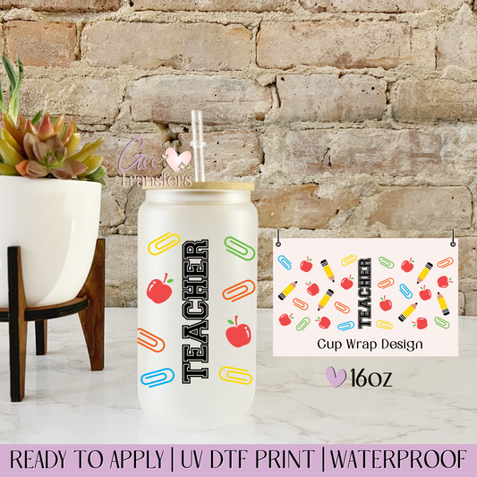 Teacher Pencils & Apples - 16oz UV DTF WRAP