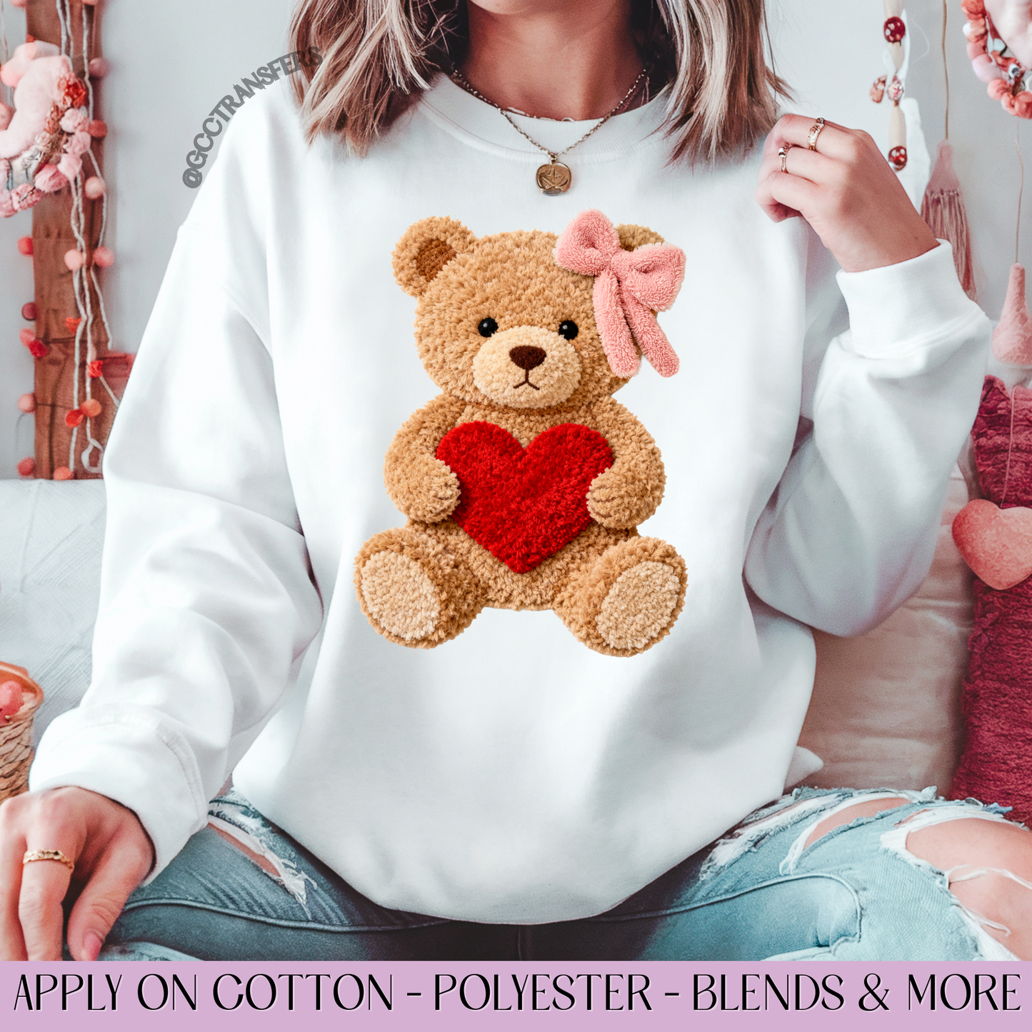 Teddy Bear Trendy Valentine Crochet Yarn - Full Color DTF Transfer