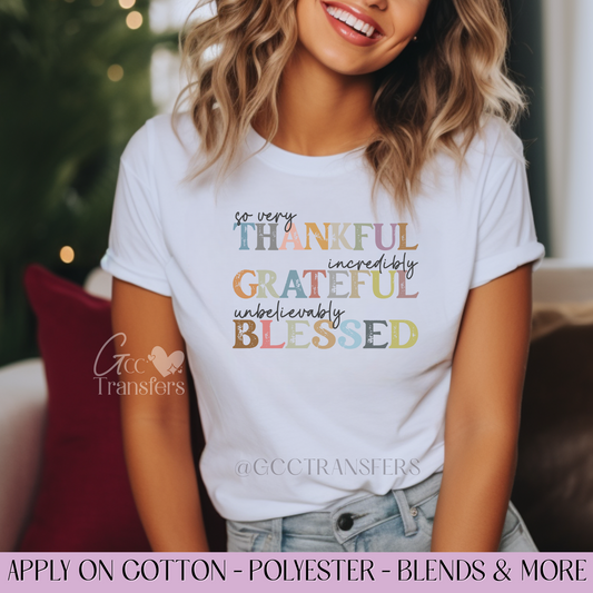 Thankful Grateful Blessed - Full Color DTF Transfer