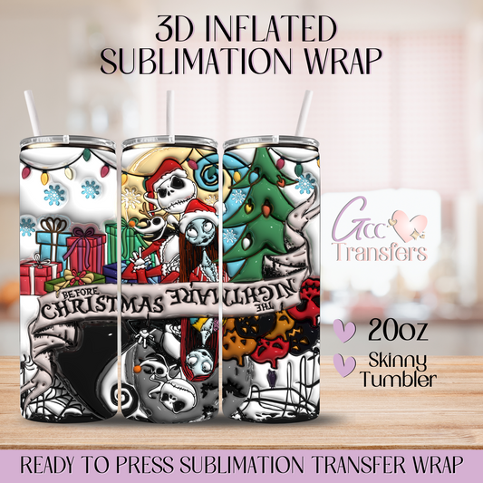 Xmas Nightmare Halloween Characters - 20oz 3D Inflated Sublimation Wrap