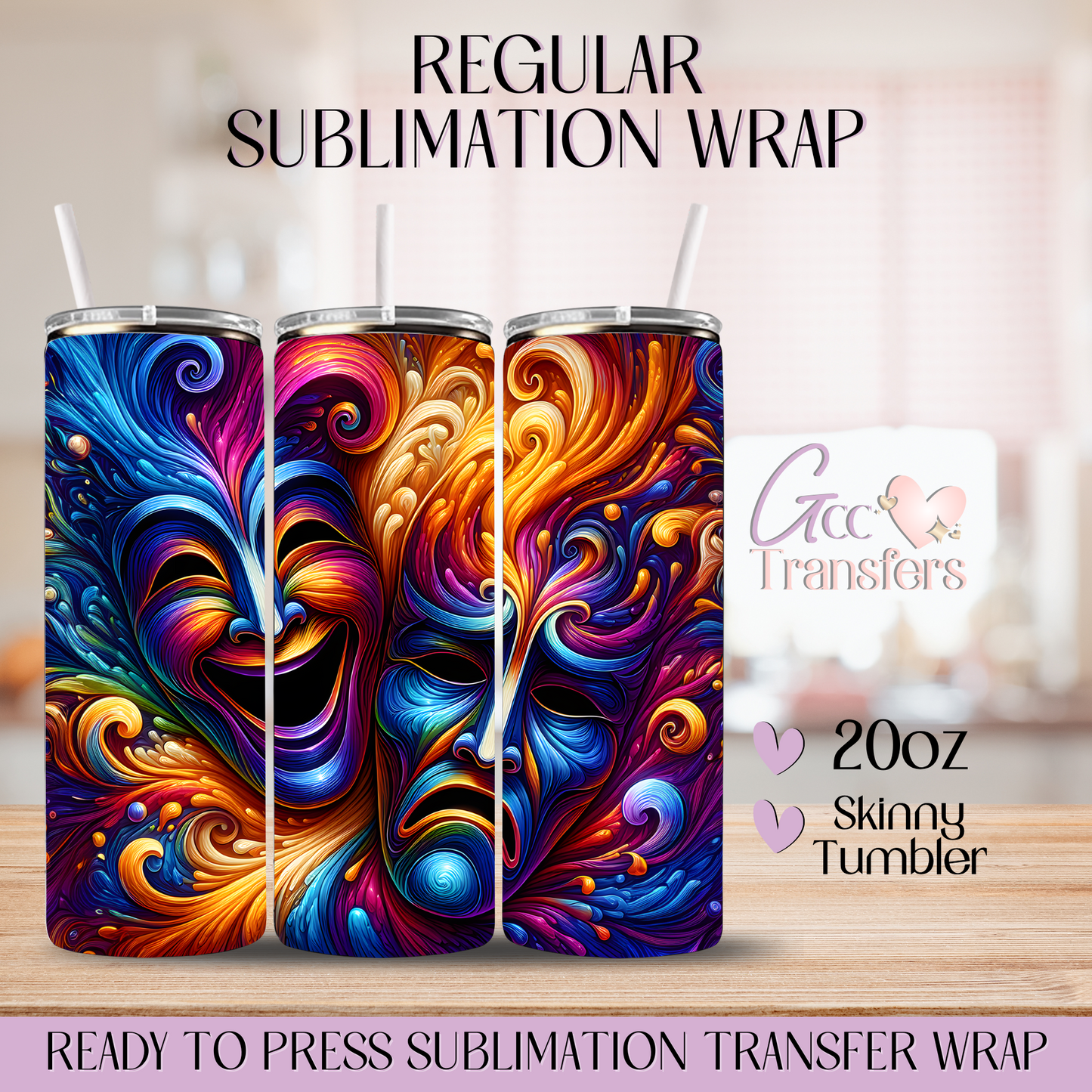 Theater Mask Art Comedy Tragedy - 20oz Regular Sublimation Wrap