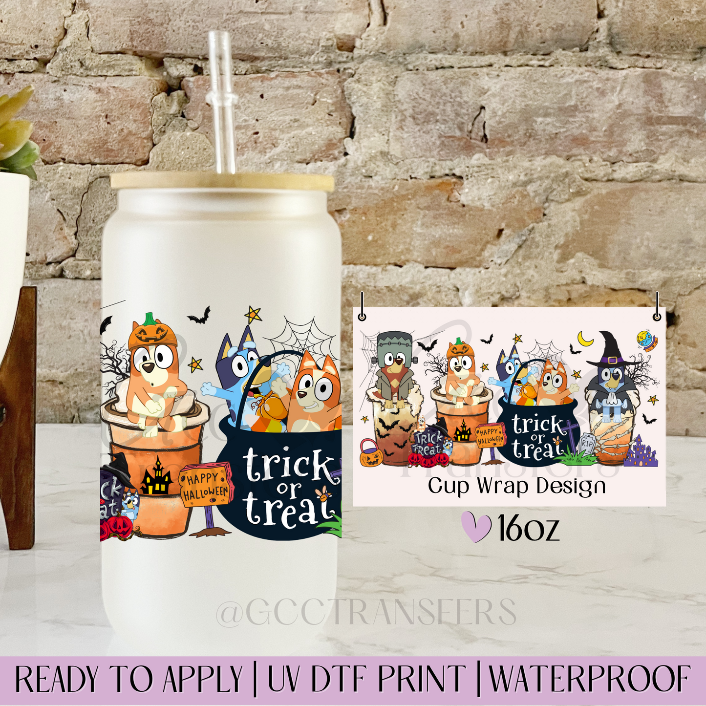 Trick or Treat Blue Dog Halloween - 16oz UV DTF WRAP