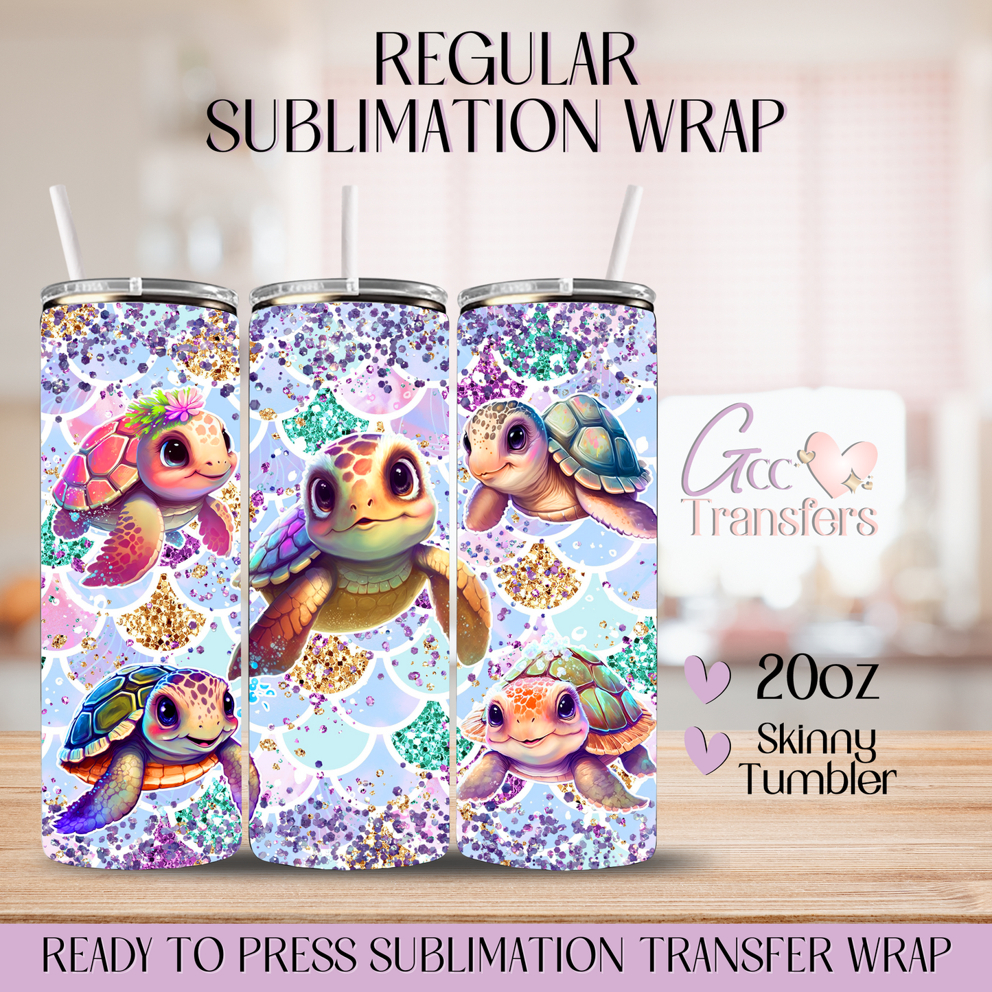 Turtle Underwater Sparkle - 20oz Regular Sublimation Wrap