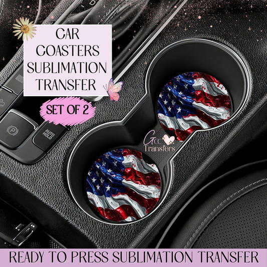 American Flag - Car Coaster Set of 2 Sublimation Transfers