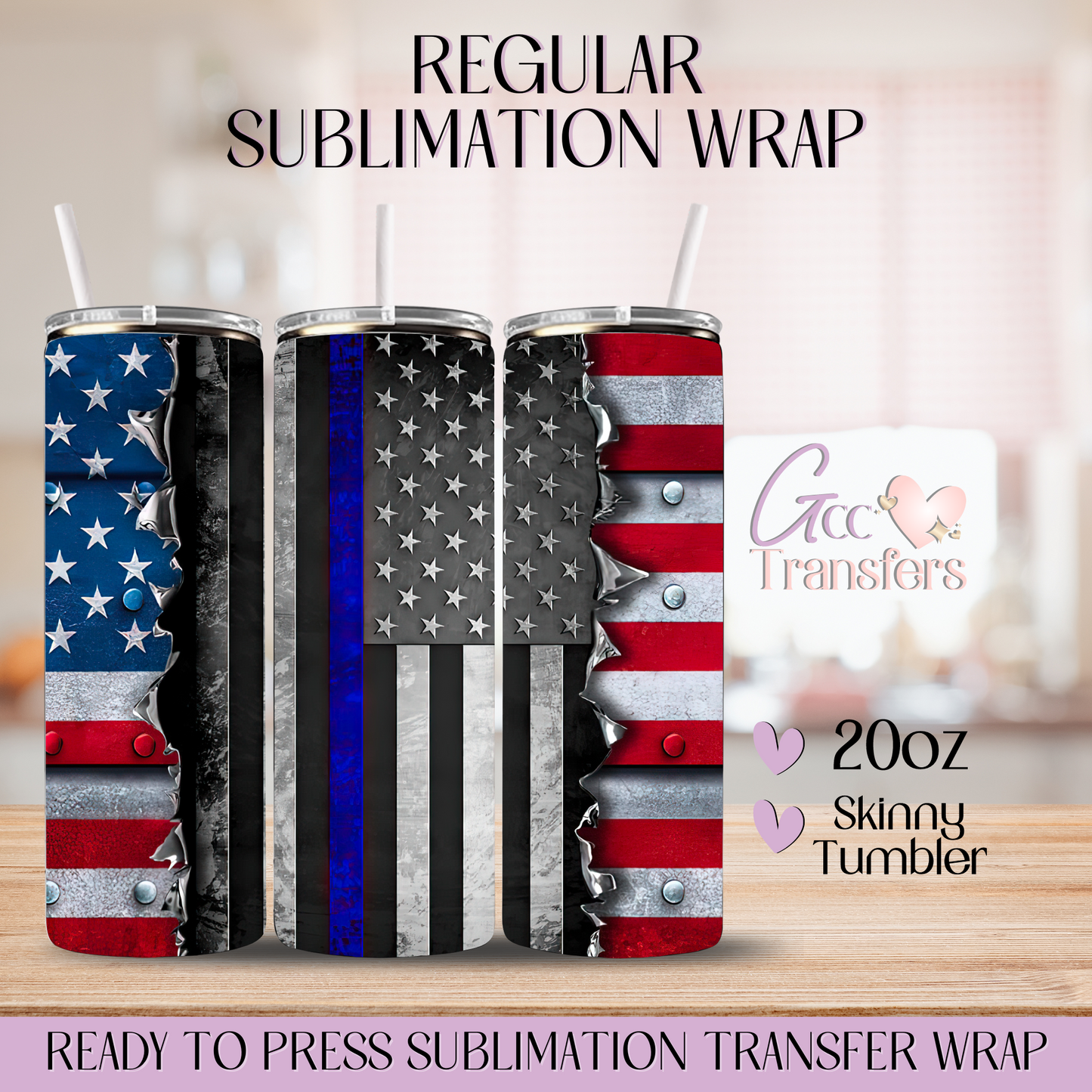 USA Flag Metal - 20oz Regular Sublimation Wrap