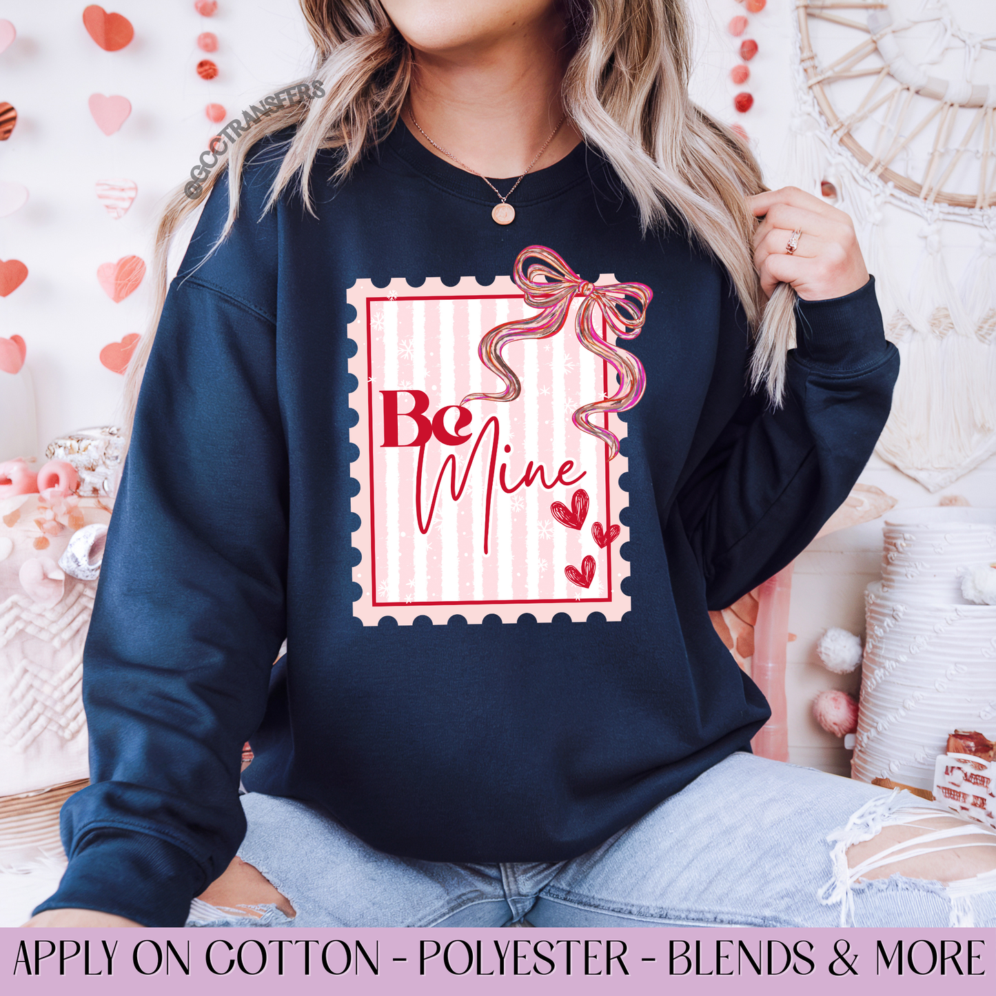 Be Mine Postal Stamp Bow - Full Color DTF Transfer