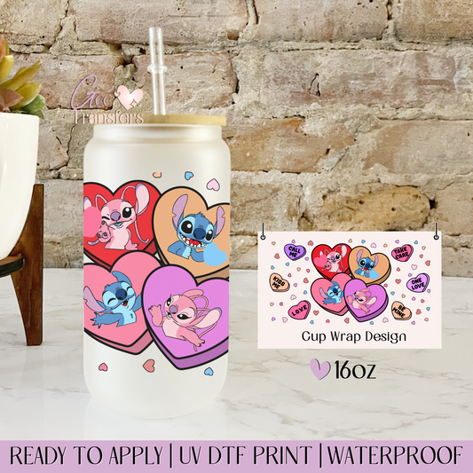Valentine Alien Character Hearts - 16oz UV DTF WRAP