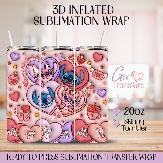 Valentine Cute Character Hearts - 20oz 3D Inflated Sublimation Wrap