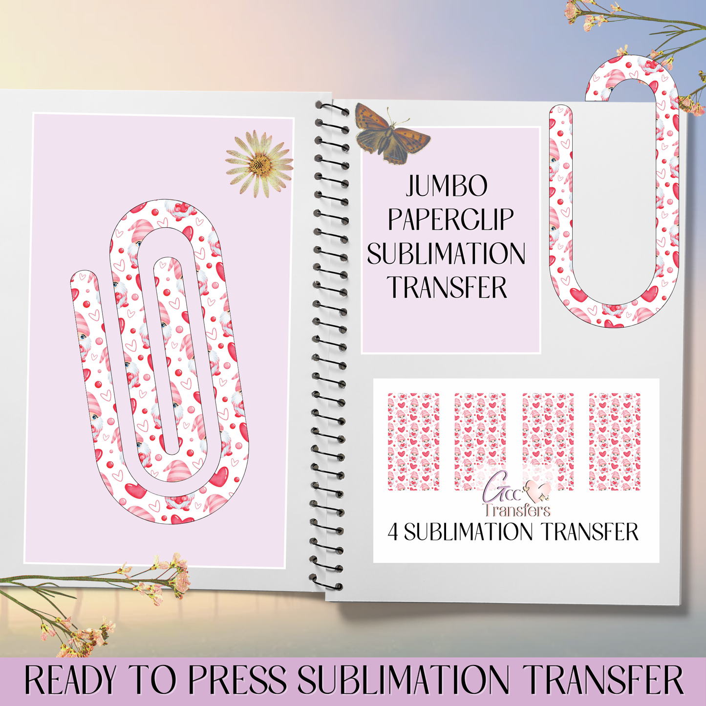 Valentine Gnomes Hearts - Jumbo Paperclip Sublimation Transfer