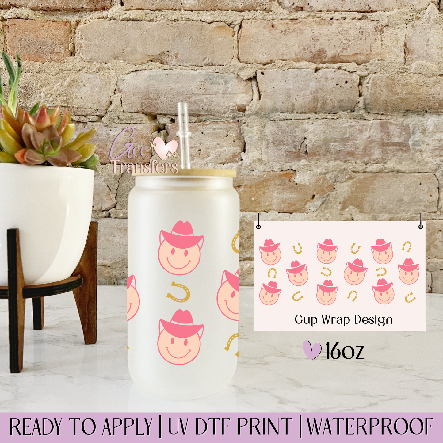 Western Smiling Faces  - 16oz UV DTF WRAP