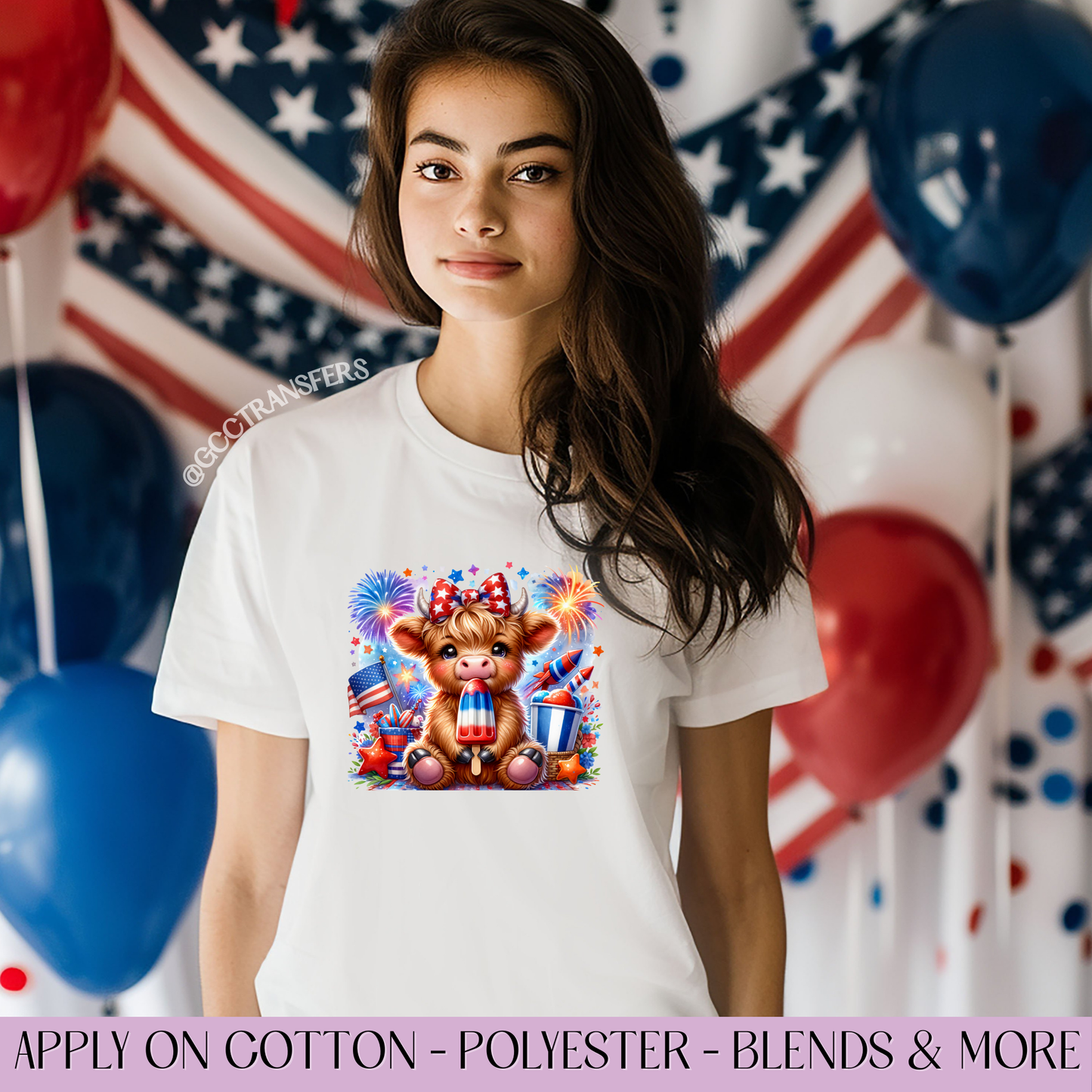 4th July Highland Cow Popsicle - Full Color DTF Transfer